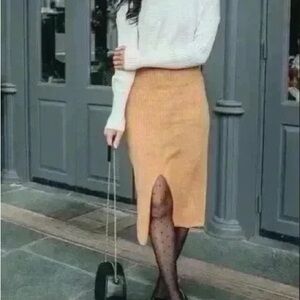 Express Ribbed Knit Midi Pencil Skirt Beige tan XSmall Pull-on NWT time capsule